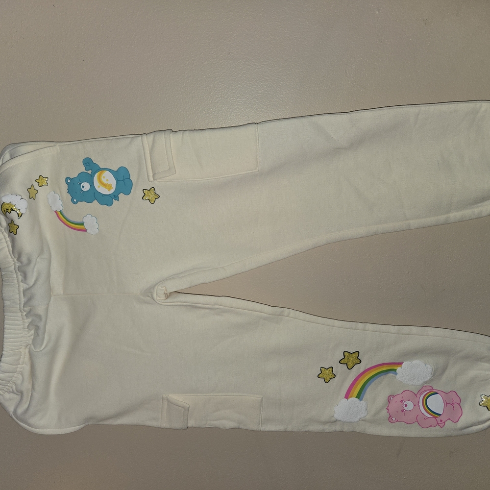 Cream Joggers with Bear and Rainbow Design